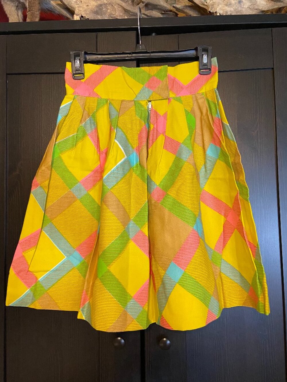 Vintage Geometric Check Skirt 60's to 70's No Tags Front Pocket Bold Colors